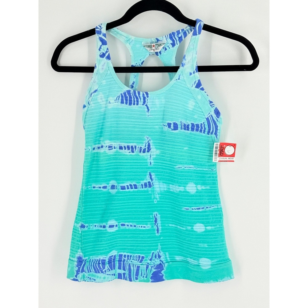 Hard Tail Forever New Turquoise Tie Dye Ribbed Racerback Tank Top Shelf Bra Sz S